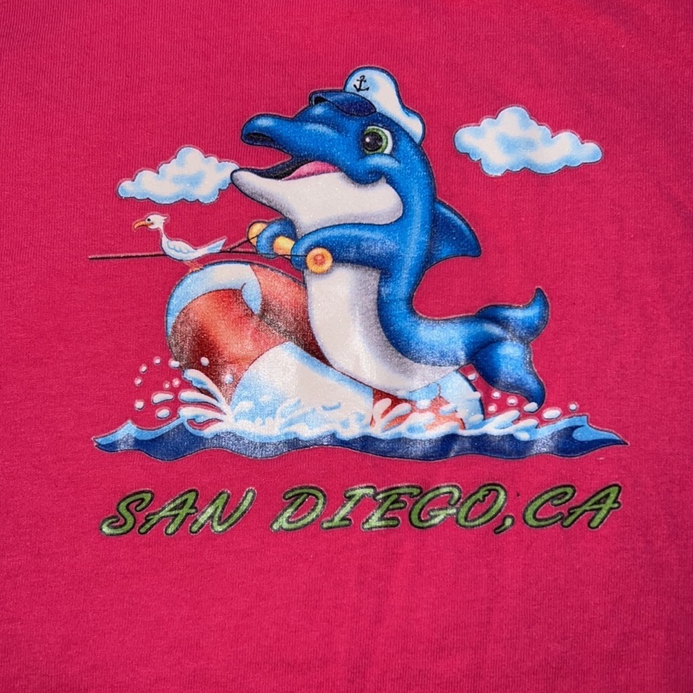 Hot pink souvenir t-shirt San Diego, CA with blue whale kids size youth 10/12 - Picture 2 of 2
